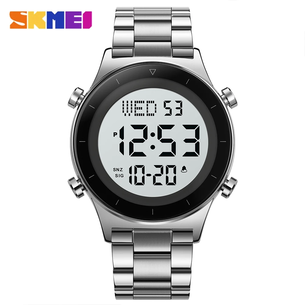 

SKMEI Simple Style Watch Men Popular Stainless Steel Waterproof LED Digit Wristwatch Luxury Back-Light Male Stopwatch