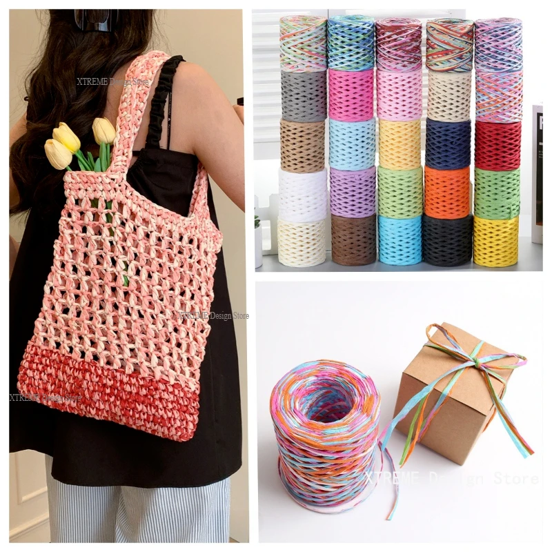 

200M/roll Natural Raffia Straw Yarn For Knitting Crocheting Paper Threads DIY Handmade Summer Sunhat Beach Bag