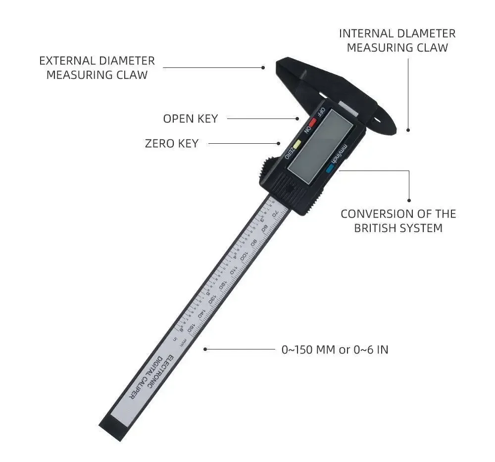 Electronic Digital Vernier Calipers 0-150mm for Jewelry - Ring Bracelet Earrings inside And outside Diameter Measurement Tool