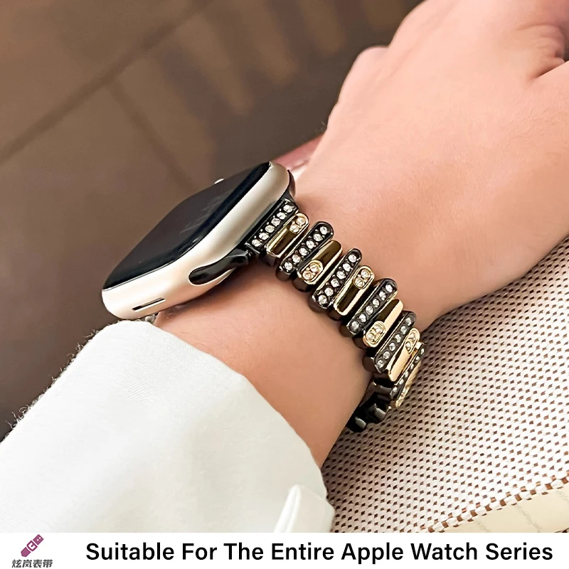 สายนาฬิกาสแตนเลสโลหะที่ไม่สม่ําเสมอพร้อมหัวเข็มขัดผีเสื้อเพชรฝังตัวสําหรับ Applewatch Steel Slim Strap สําหรับ iwatch