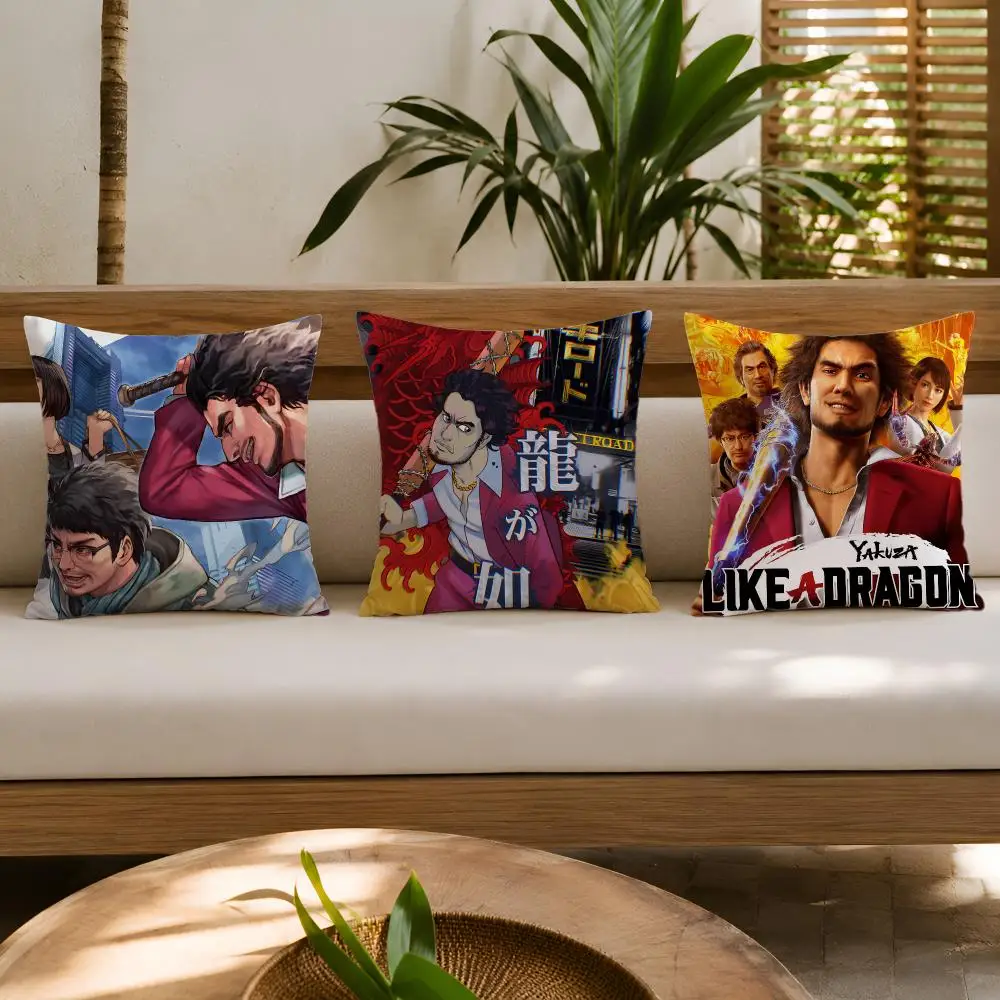 Video Game Y-yakuza Like A Dragon Cushion Cover Double-Sided Plush Sofa Cushion Covers Organic Breathable Invisible Zipper