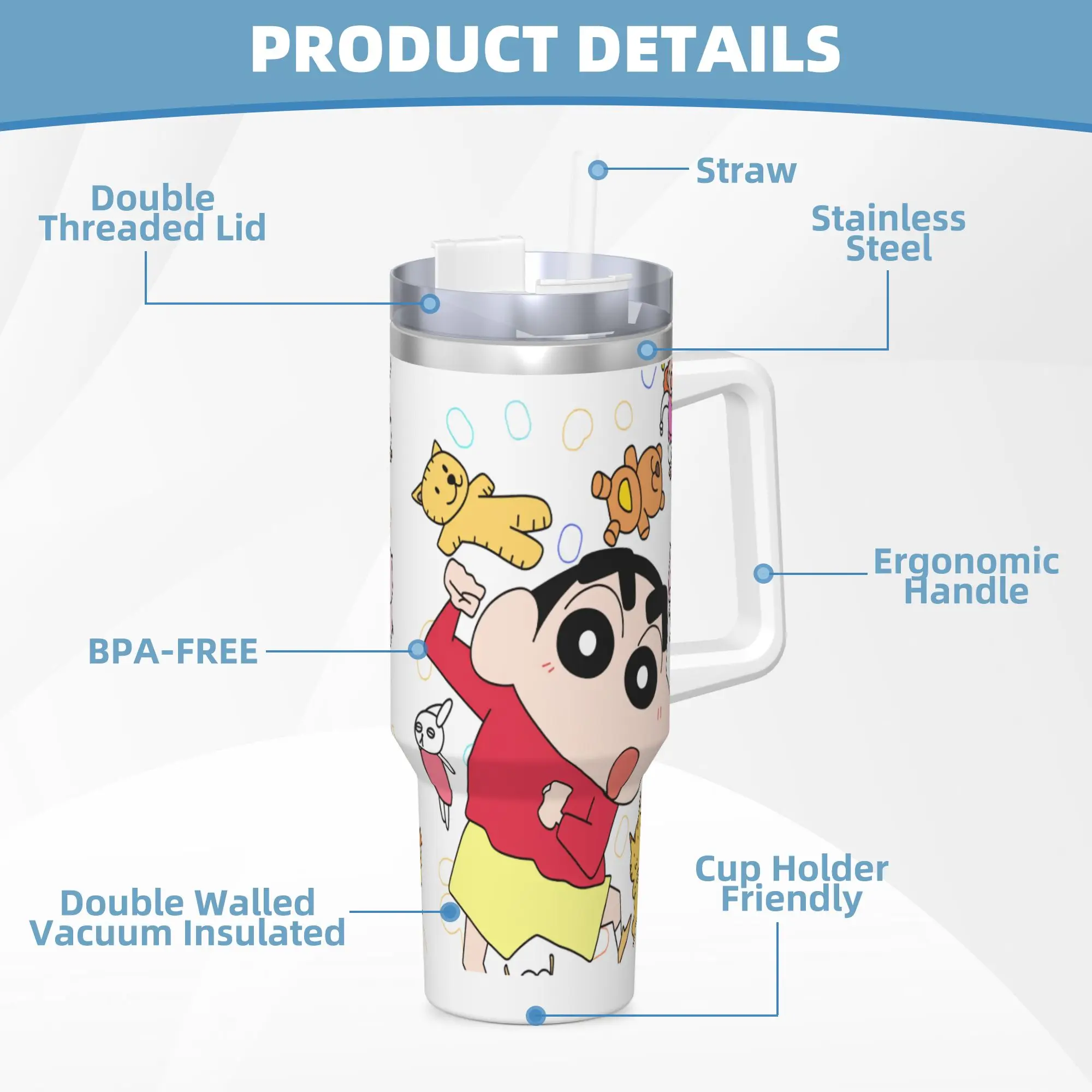 Gobelet en acier inoxydable Crayons Shin-chans tasse à café étanche boisson froide tasses de voiture voyageur bouteille d'eau personnalisée