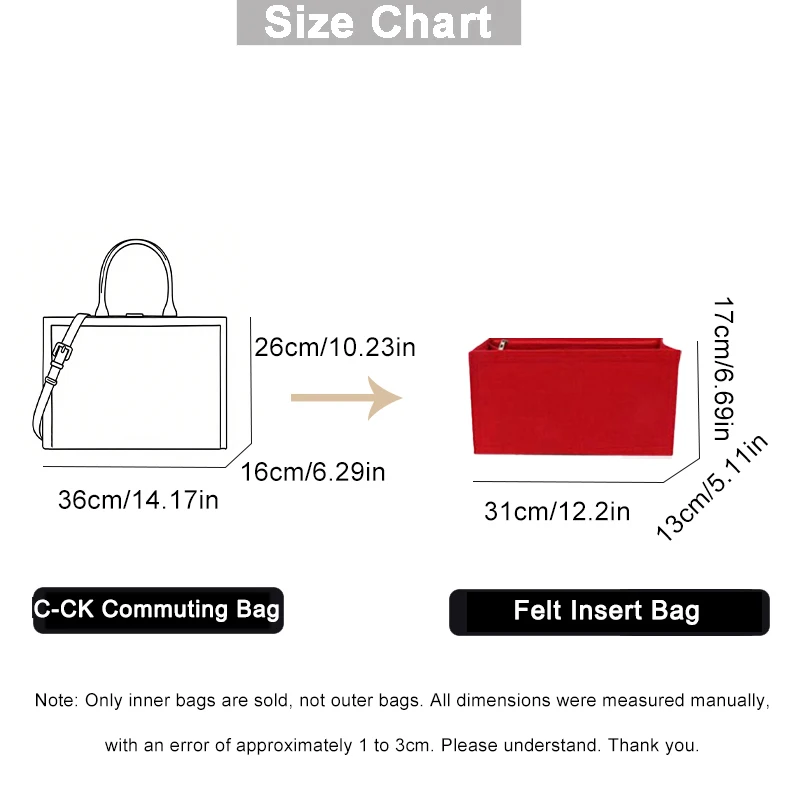 EverToner Felt Inner Pouch For C-CK Commuting Bag Tote Bag Travel Inner Purse Cosmetic Bags Storage Organizer