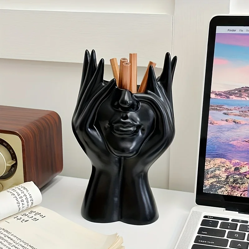 High-Value Makeup Brush Holder with Face Design, Multi-Functional Cosmetic and Pen Holder for Dressing Table and desktop.