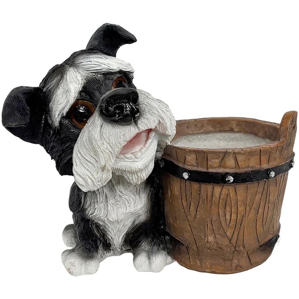 Balcony Decor Patio Decor Brown for black Yorkie Flowerpot Charming Decorative Piece Dog Decoration Garden Decor Stump-shaped