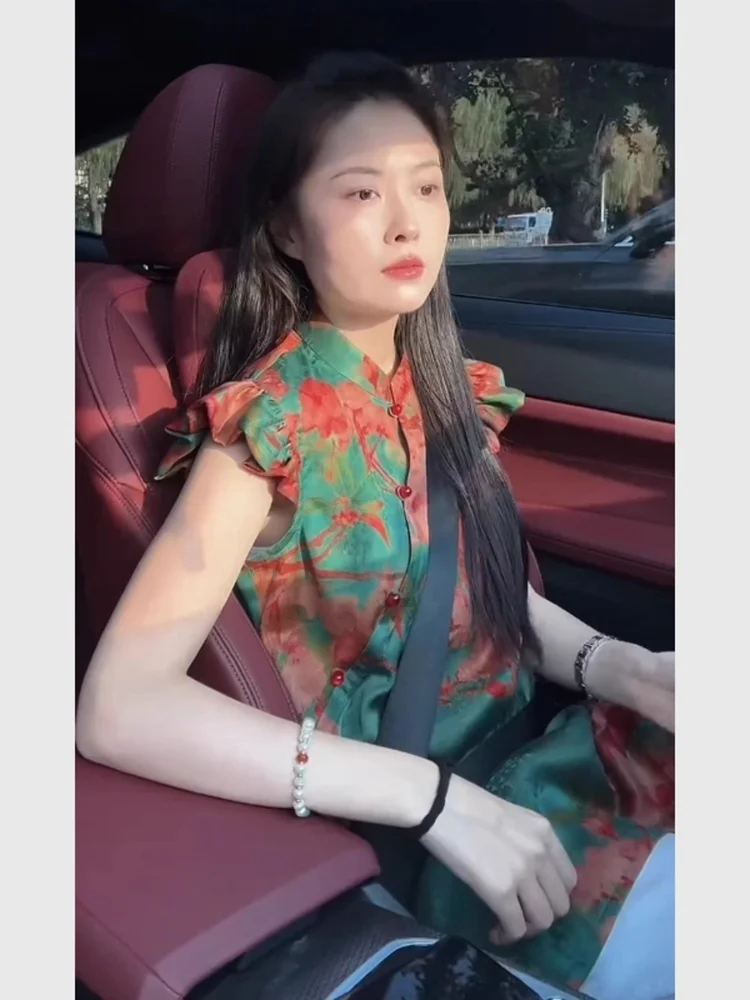 

Ele een Silk irt with Printed Small Sves New Chinese Sle Women's Faion 2025 Unique Beautiful Ladylike Top