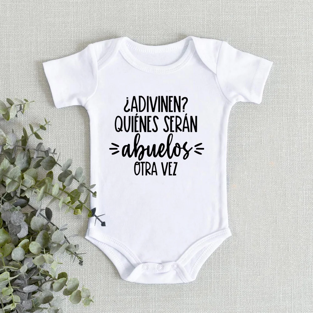 Guess Who Will Become Grandparents Again Newborn Bodysuits Cute Toddler Jumpsuits Baby Announcement Romper Clothes