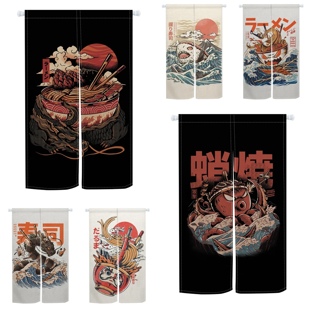 Ukiyo-e comida japonesa Noren Ramen Sushi Takoyaki estampado cortina de puerta tradicional para decoración de restaurante Izakaya entrada de cocina
