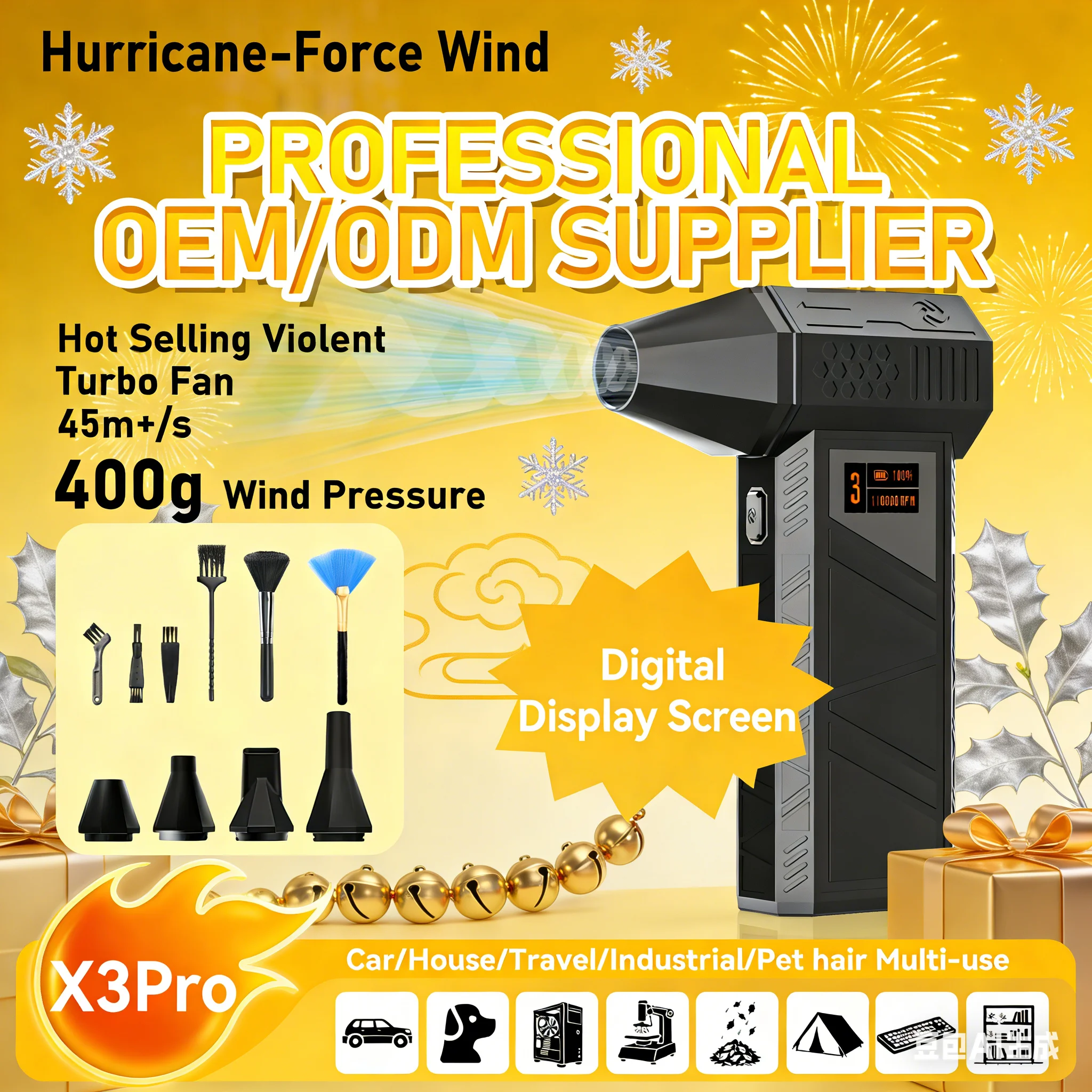 ADINKAM Birthday Gift 0.96 inch Digital Display Violent Blower 1h Fast Charging 250W Indoor Outdoor Turbo Fan Cleaning Tool