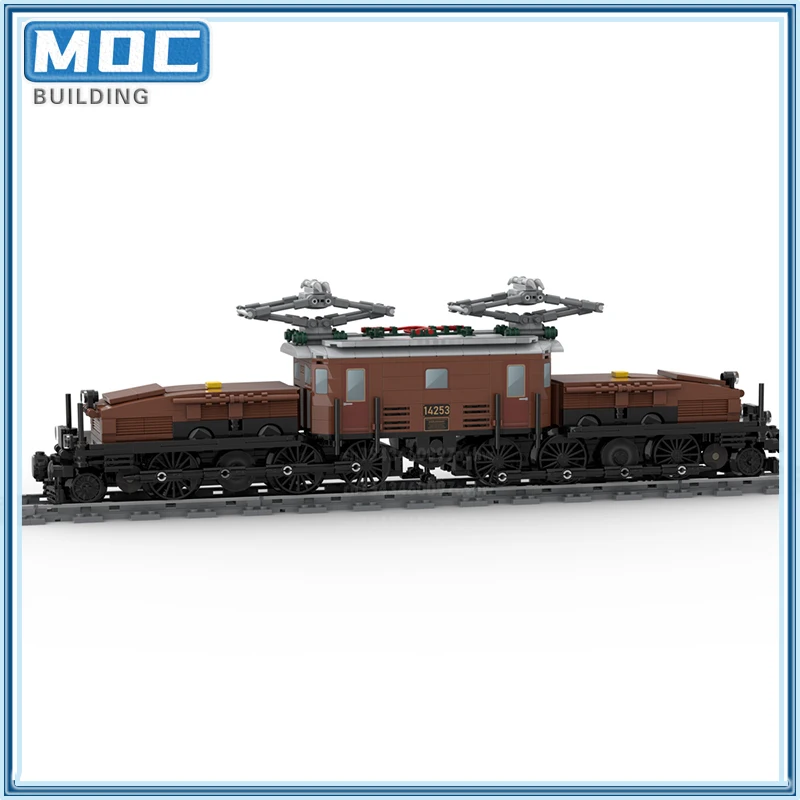 MOC Bouwstenen Zwitserse elektrische locomotief Krokodil Bruin en donkergroen Treinmodel Transport DIY-montage Creatief speelgoed