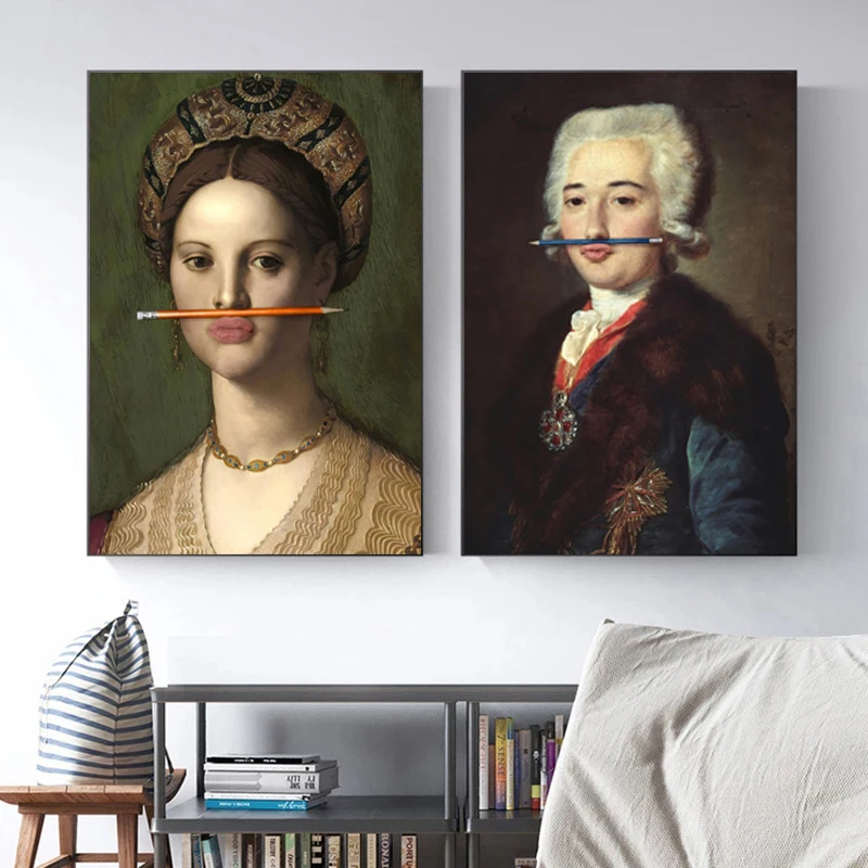 Pen on The Lips Classic European Figure Portrait Posters and Prints Canvas Painting Wall Art Pictures Home Bar Room Decoration