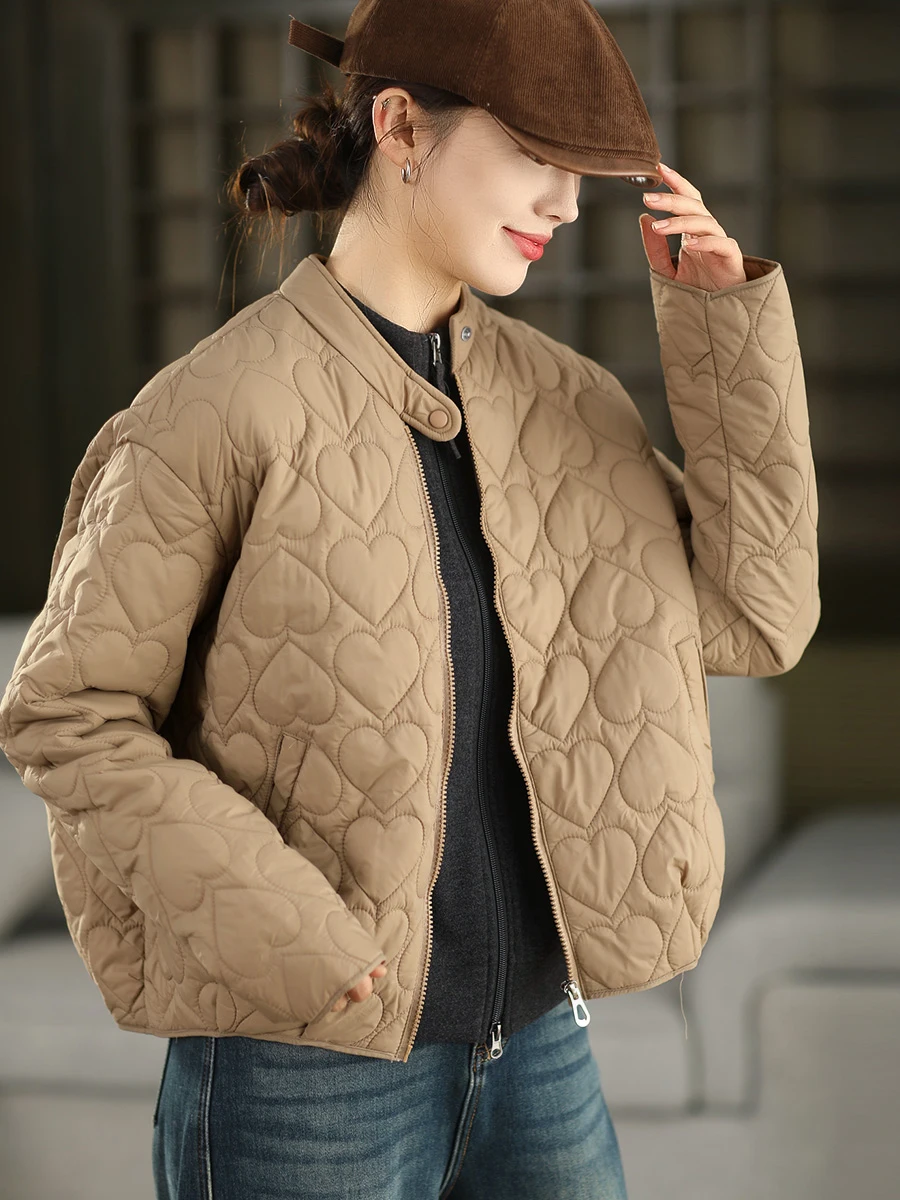 

Тонкая хлопковая куртка для женщин: модная, с воротником-стойкой, длинными рукавами, утепленная, на молнии, для зимы