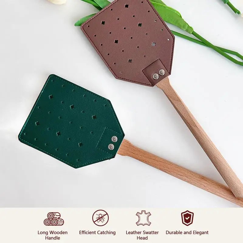 Couro Fly Swatter com alça longa, confiável, Wildlife Bug, madeira de faia, Ind Heavy Duty, acessórios, 1pc