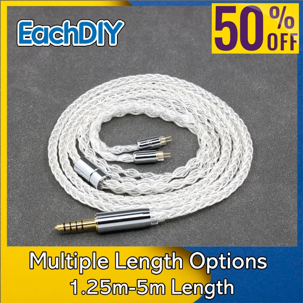 

7n Pure Silver Palladium 8 Core 0.78mm 2pin High Step Earphone Cable For W4r BA JH13 UM3RC UM3X 8394