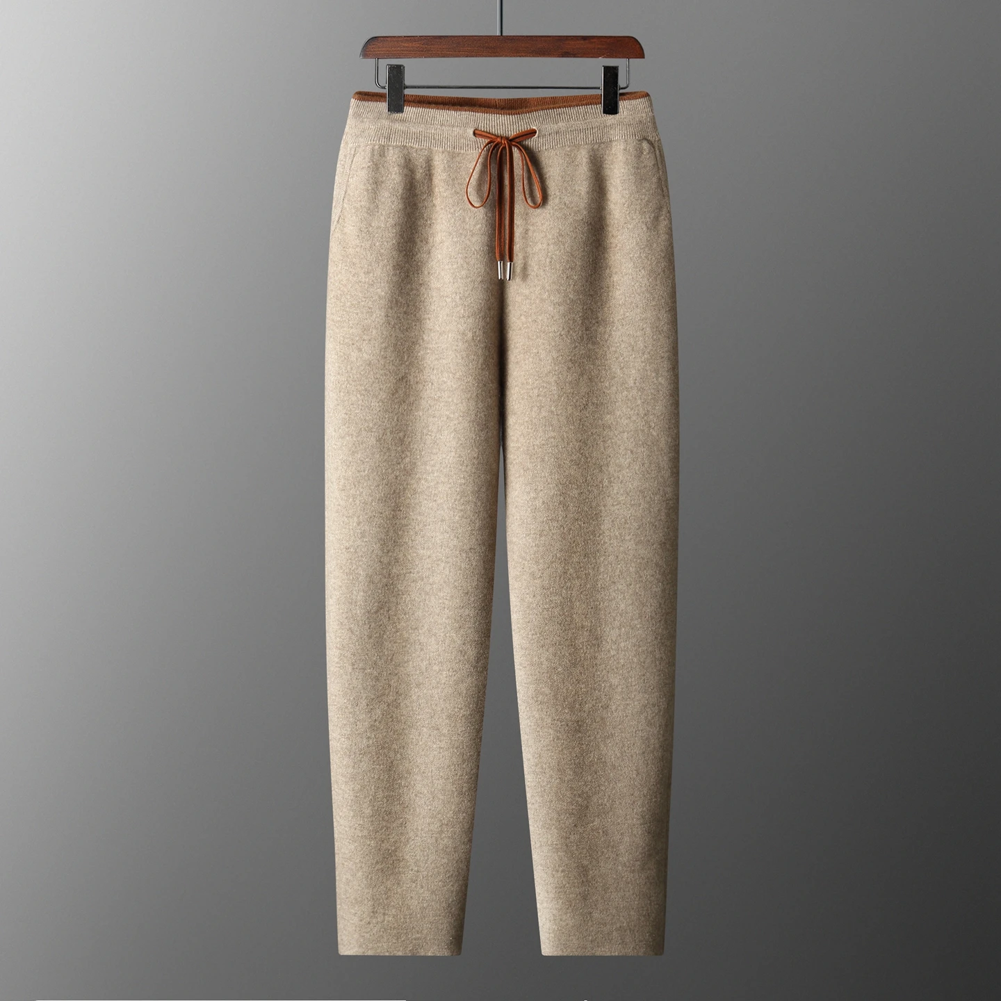 Autumn/Winter New Product ：100% Cashmere Knitted Pants Men High Waist Small Foot Pants Casual Straight Leg Pants Thickened Warm