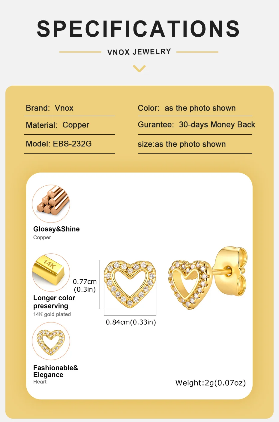 Vnox Trendige Kubische Zirkonia Elefanten-Ohrringe für Frauen 18K Vergoldete Niedliche Herz-Blumen-Ohrstecker Piercing-Ohrringe Täglicher Schmuck – Detail 8