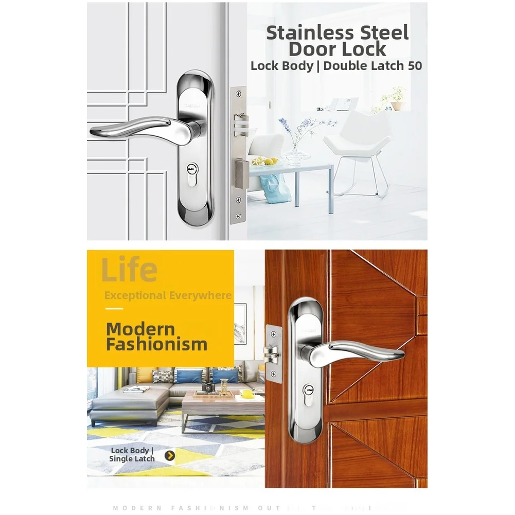 Interior Privacy Door Handle Lock Door Lever For Bathroom Bedroom Stainless Steel Single / Double Tongue Door Lock Hardware