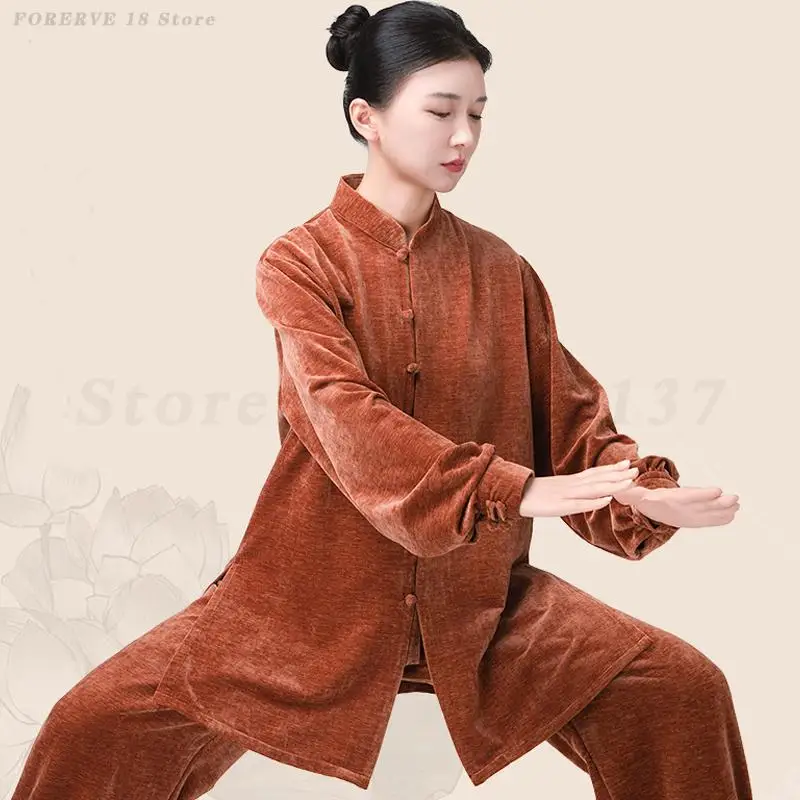 

Kung Fu Uniform 2PCS Tai Chi Martial Arts Performance Clothing Men Women Autumn Winter Warm Wing Chun Training Exercise Costume