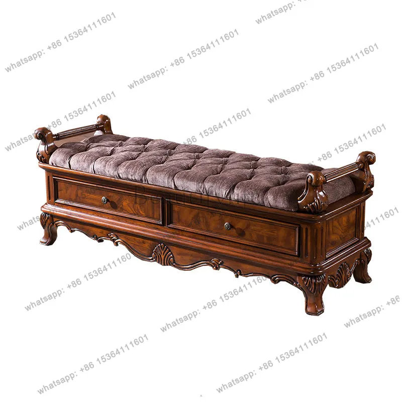 XX American Home Fabric Shoe Changing Stool High-end Bedroom Solid Wood Bedside Stool Large Apartment European Style