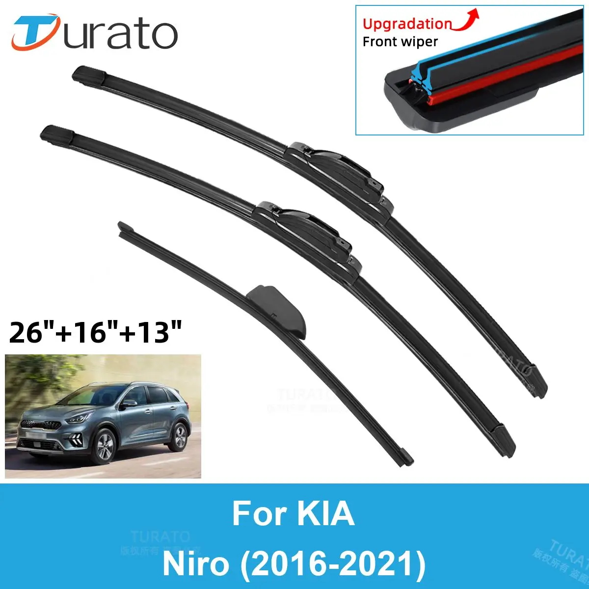 

3PCS Car Wiper Blades for 2016-2021 KIA Niro Rear Windshield Wipers Double Rubber Car Accessories 2016 2017 2018 2019 2020 2021