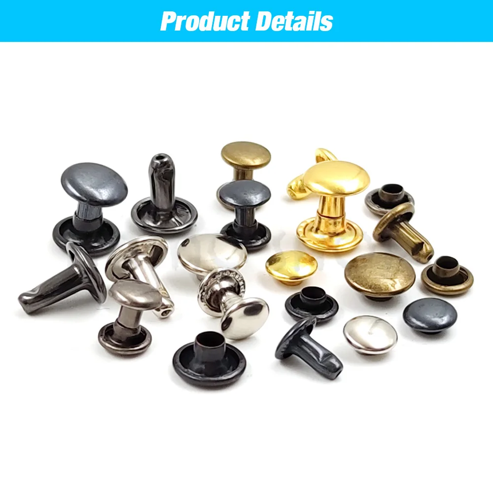 100sets 6-8mm Metall Doppel Kappe Runde Nieten Nieten Kollision Nagel Spike Rock Leder Handwerk Schuh Tasche Gürtel kleidungsstück Armband DIY – Detail 4