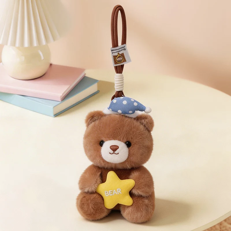 Soft Fluffy Bear Plush Keychain with Cute Hats Stuffed Animal Charm Ideal for Bag Decor, Key Organization & Holiday Presents