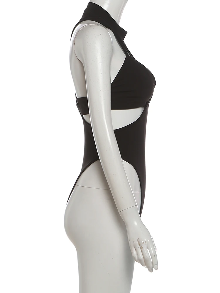 Kliou Sexy Hollow Skinny Bodysuits für Damen, O-Ausschnitt, rückenfrei, ärmellos, High Street, Hot Girls Street, Hip-Hod-Stil, klassischer Bodycon-Stil – Detail 4