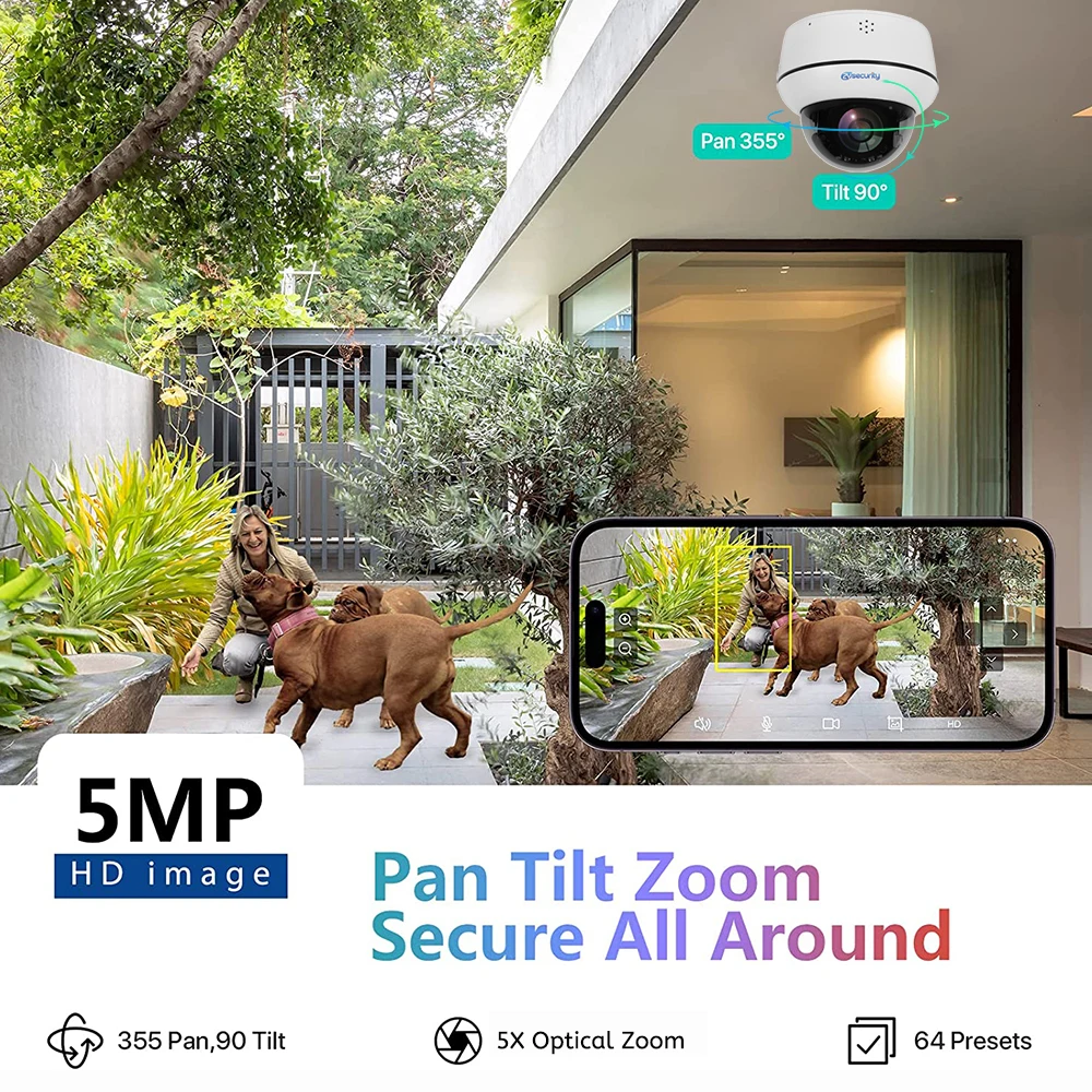 Imagem -02 - Câmera ip Domo Externa Câmeras de Segurança com Zoom Óptico de 5x Poe Câmera Ptz de Rastreamento Automático Câmera Cctv de Rede com Fio com Detecção Humana ai Áudio Bidirecional Visão Noturna Infravermelha mp