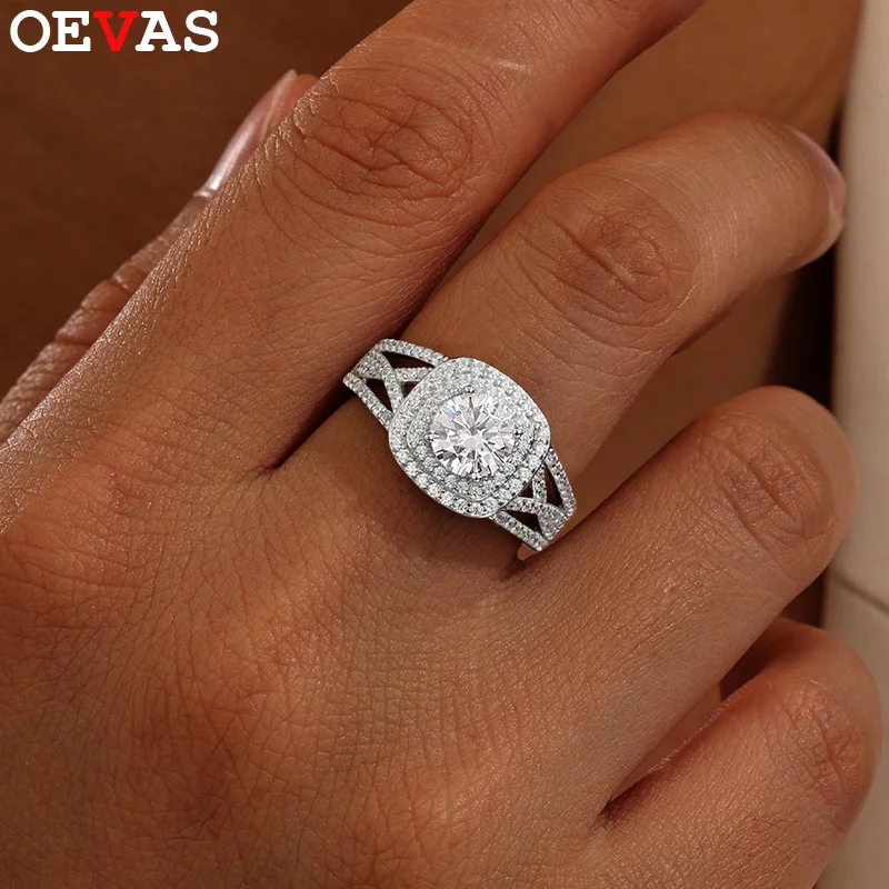 

OEVAS 1CT 6.5MM Round Full Moissanite Rings for Women S925 Silver Plated 18K Gold Wedding Band Party Fine Jewelry certificates