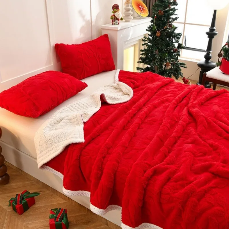 New thickened taffle double blanket office lunch break blanket sofa blanket warm all seasons christmas gift
