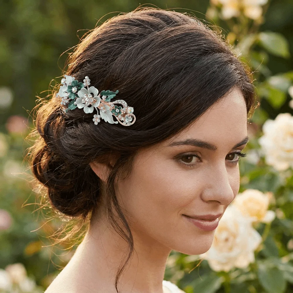 

Vintage Style Floral Spring Clip Oil Drip Design Floating Rhinestone Alloy Hair Clip Elegant Glamorous Women's Headwear Wedding