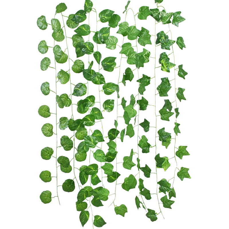 2.3m Artificial Creeper Green Leaf Ivy Vine with 2m LED String Lights DIY LED Leaf Garland For Wedding Party Decorative Light