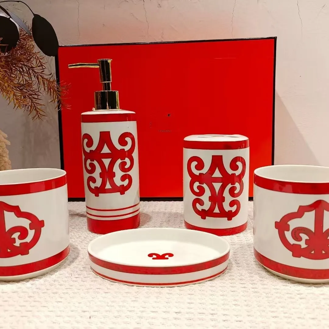 European-Style Ceramic Five-Piece Bathroom Set Washing Mouthwash Cup Supplies Cross-Border Delivery 3