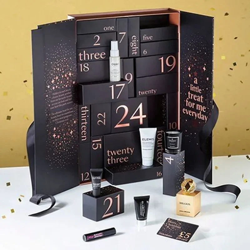 Custom 24 Drawers Xmas Empty Cardboard Paper Gift Beauty Cosmetic Packaging Countdown Christmas Advent Calendar Box