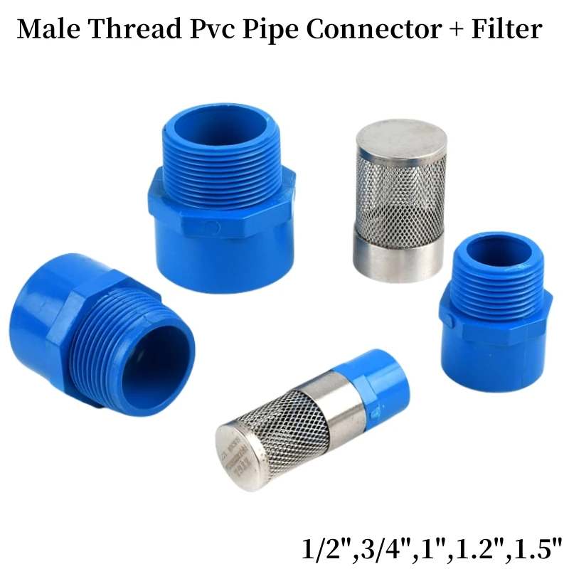 20/25/32/40/50mm Blue PVC Male Thread Straight Connectors Garden Irrigation Adapter Aquarium Fish Tank Feedwater Joint Filters