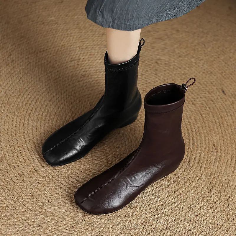 2026 new autumn winter women ankle-boots plus size 22-26.5cm stretch microfiber+pigskin/plush Inner-heeled slim boots fashion