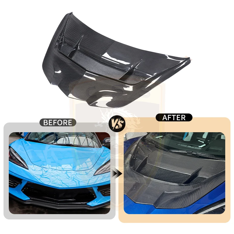Carbon Fiber Racing Car Hood for Chevrolet 2023 Corvette C8 Z06 Performance Front Engine Bonnets Cover Replacement ZR1.2 Model