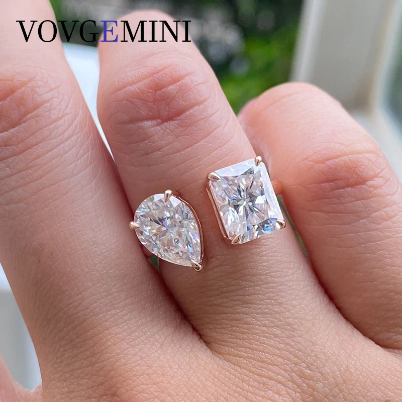 VOVGEMINI Vvs Moissanite Wedding Rings 6x8mm 2carat Pear Radiant Cut 18k Gold Jewelry Woman Engagement Ring Au750 Accessores