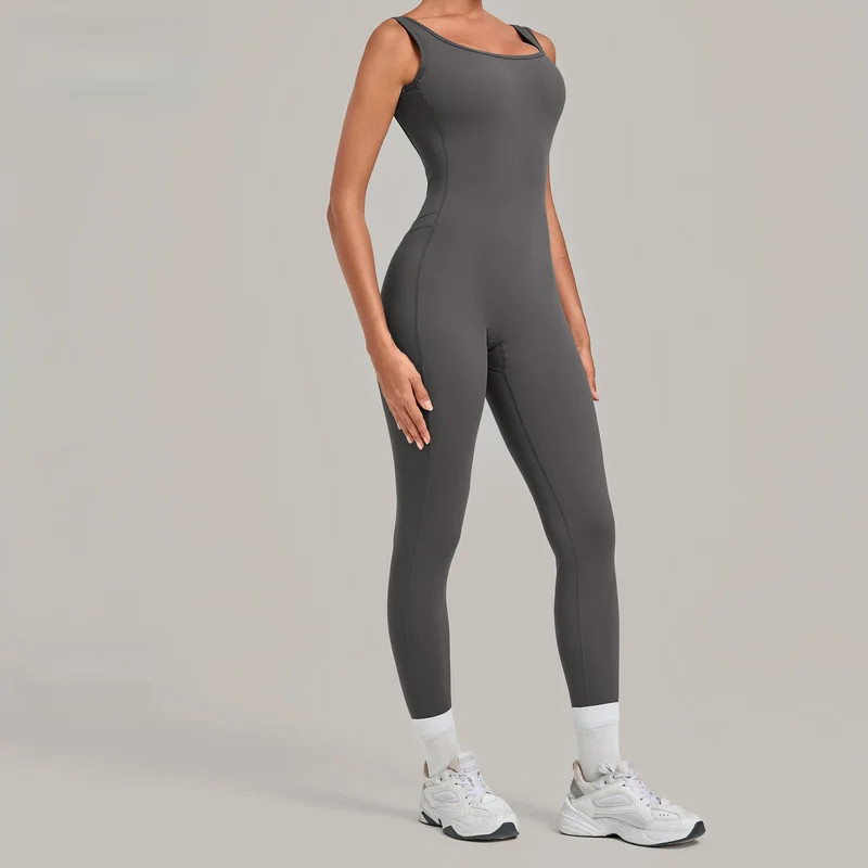Yoga Jumpsuit With Deep Backless Tight-fitting Running Fitness Flare Leg Bodysuit Woman One Piece Athletic Wear Sportswear view 2