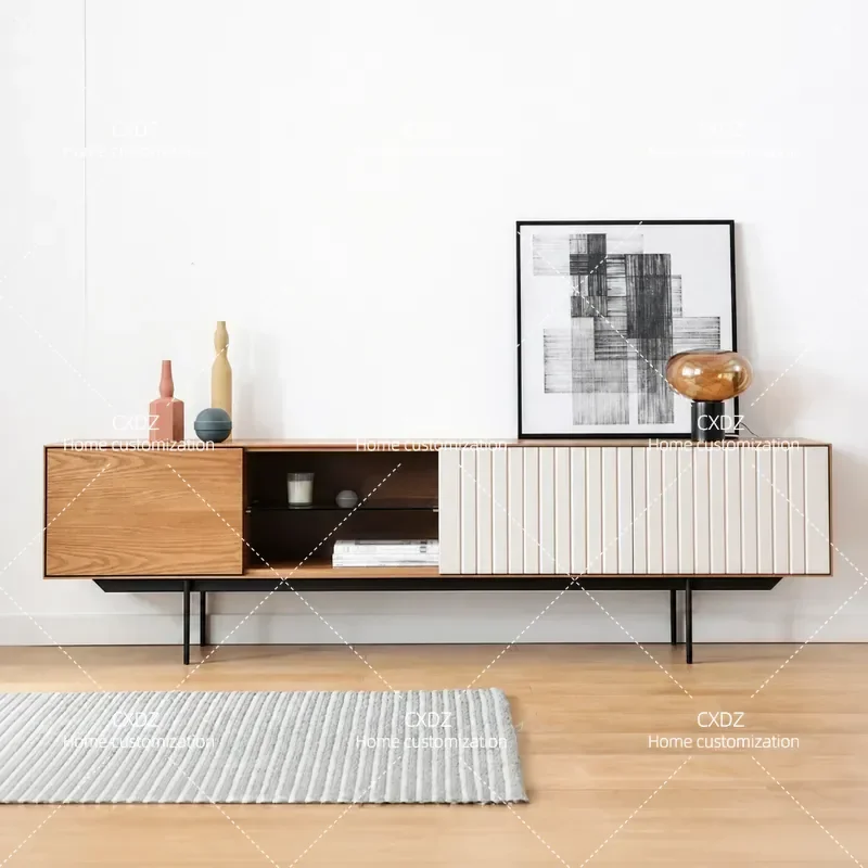 Minimalist Walnut TV Cabinet for Living Room Modern Simple Audio Visual Stand with Coffee Table Combination Storage Unit