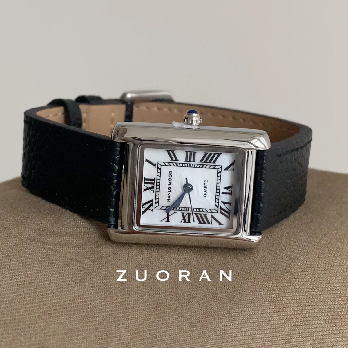

New women's wristwatch, square Roman numeral hour markers, stylish and sophisticated leather watch, women's accessory.