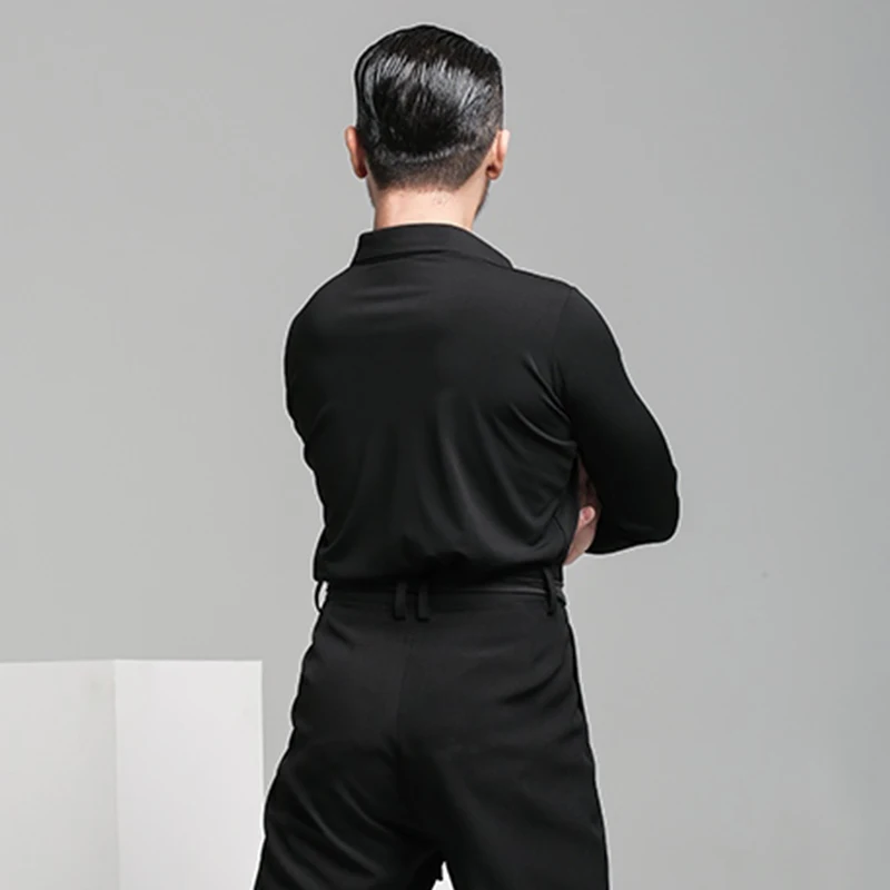 Camisa de baile de salón estándar para hombres, traje de actuación, ropa de escenario de Tango Rumba, Tops de práctica de manga larga, Top de baile latino 2003