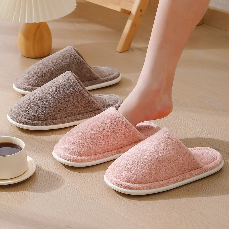 Winter Wool Slippers Women Men Warm Plush Non Slip Indoor Home Slippers Cozy Soft Sole Autumn Winter House Comfortable Footwear