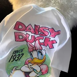 Koszulka Disney kaczor Donald bluzki Anime z grafiką t-shirty z krótkim rękawem koszulka Kawaii Top Harajuku kaczor Donald Y2k odzież damska