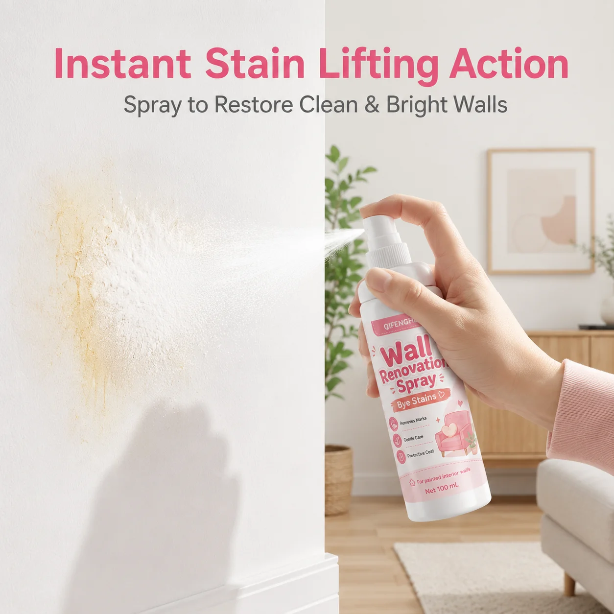 Protective Wall Care Spray 100ml, Gentle Cleaner for Old Stains, Crayon, Pen, Grease and Yellow Areas, Keeps Walls Fresh Longer