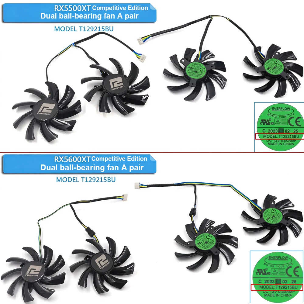 GPU Cooling Fan Replacement For PowerColor RX 5500XT 5600XT 6500XT 6600 6700XT 6750XT Graphics Card Dual Fan Cooler Repair Parts