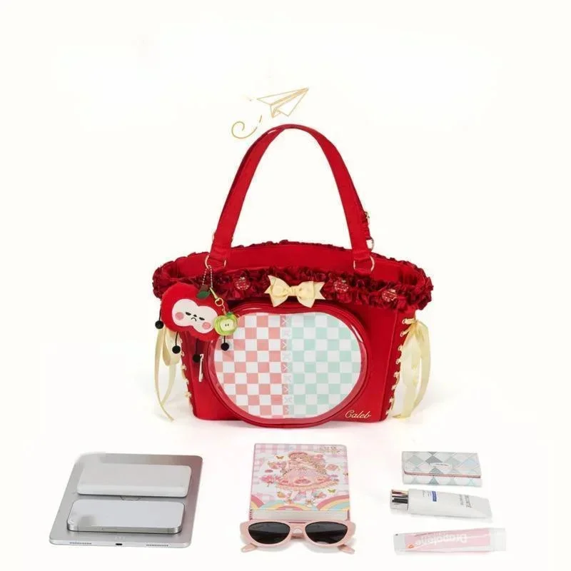 Women Handbag Love And Deepspace Apple Ita Bag Cosplay Y2K Red Lace Crossbody Shoulder Tote Handbag Pendant Anime Badge Itabag
