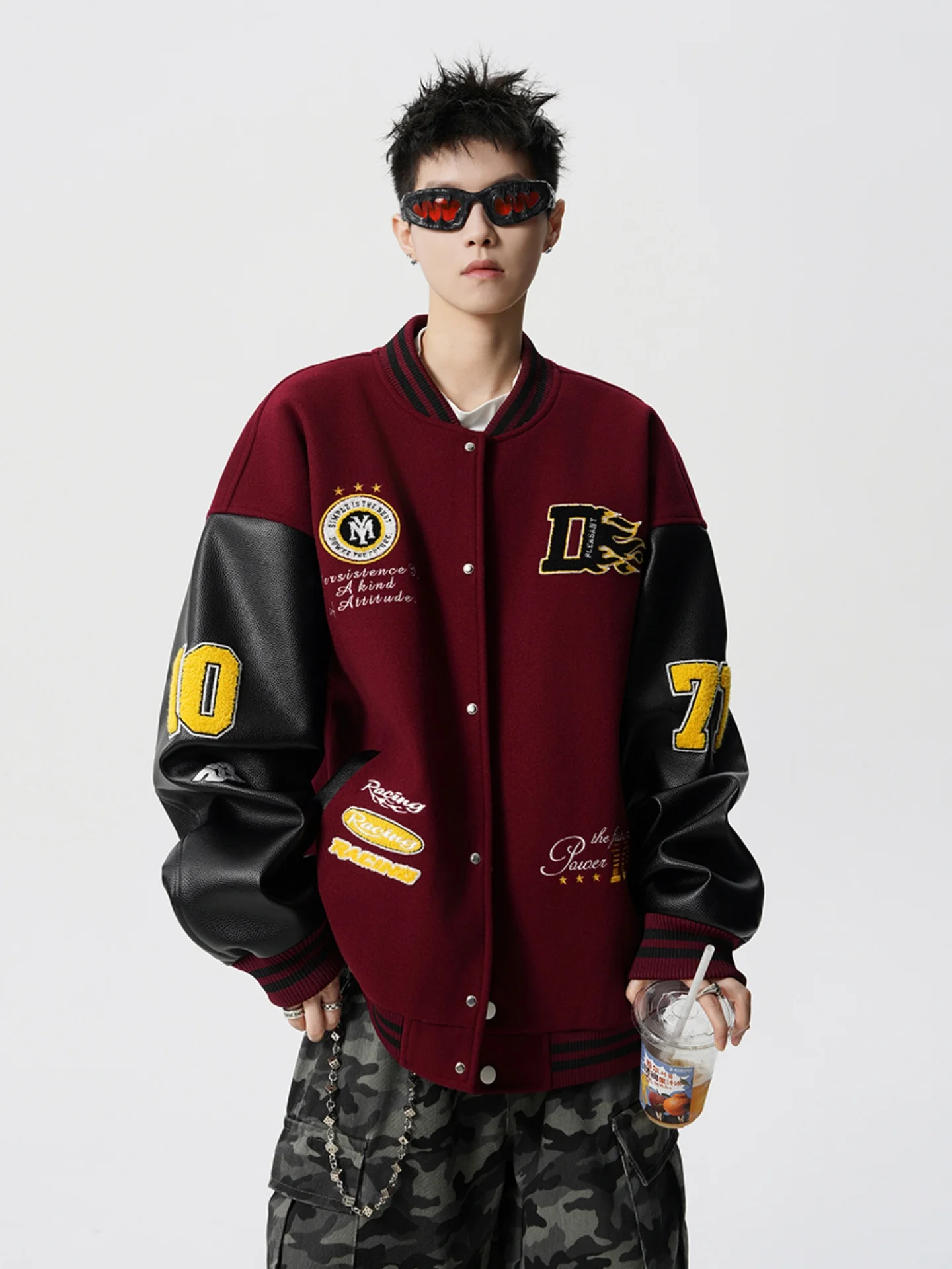 

Мужская куртка-бомбер с вышивкой, мотоциклетный жилет в винтажном американском стиле, бейсбольная куртка свободного кроя с длинными рукавами, ветрозащитная верхняя одежда