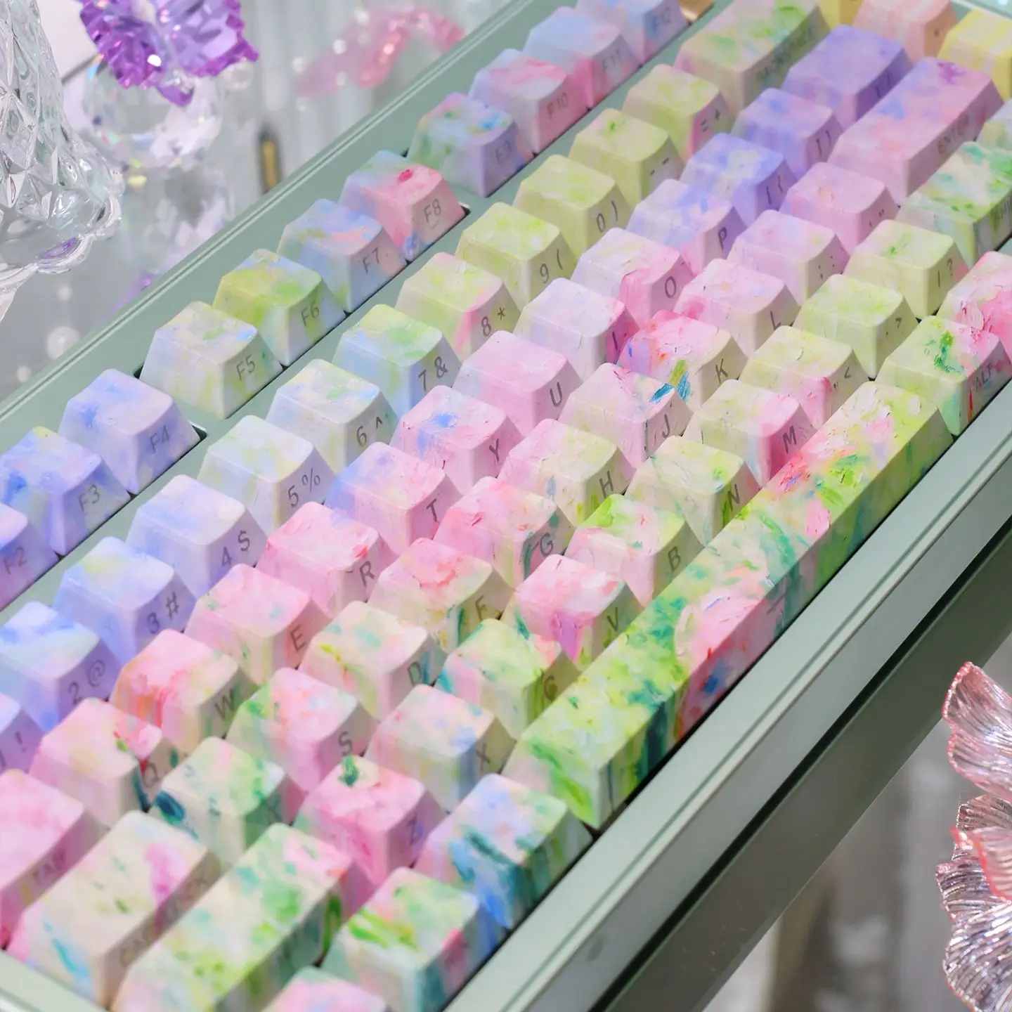 130 Keys 5 Sides Dye Sub PBT Keycap Set Spring Themed Cherry Profile Side Printed Shine Through Keycaps for MX Switches Keyboard