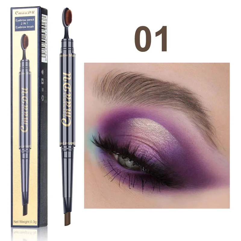 CmaaDu 2 in 1 Small Thin Long Tip Double Head Ultra-fine Eyebrow Pencil Waterproof Lasting Eyebrow Enhancers with Eye Brow Brush